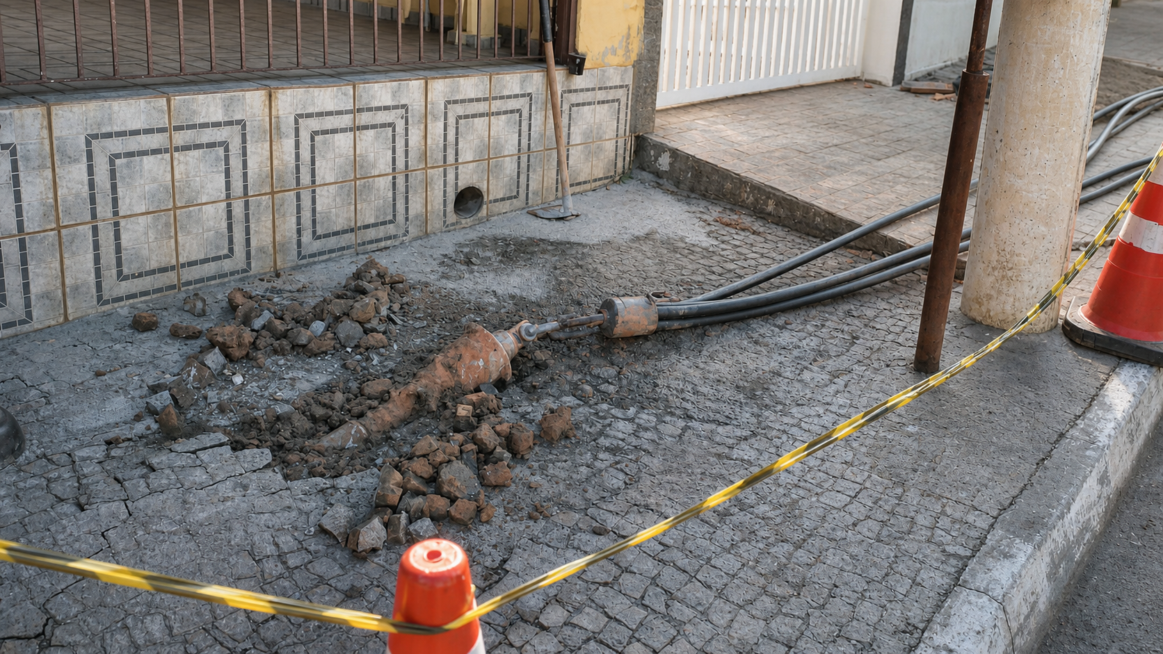 Saída de tubulação instalada por método não destrutivo